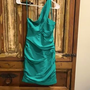 BCBG MAXAZRIA VERSA SEAGREEN ONE SHOULD BODY CON DRESS